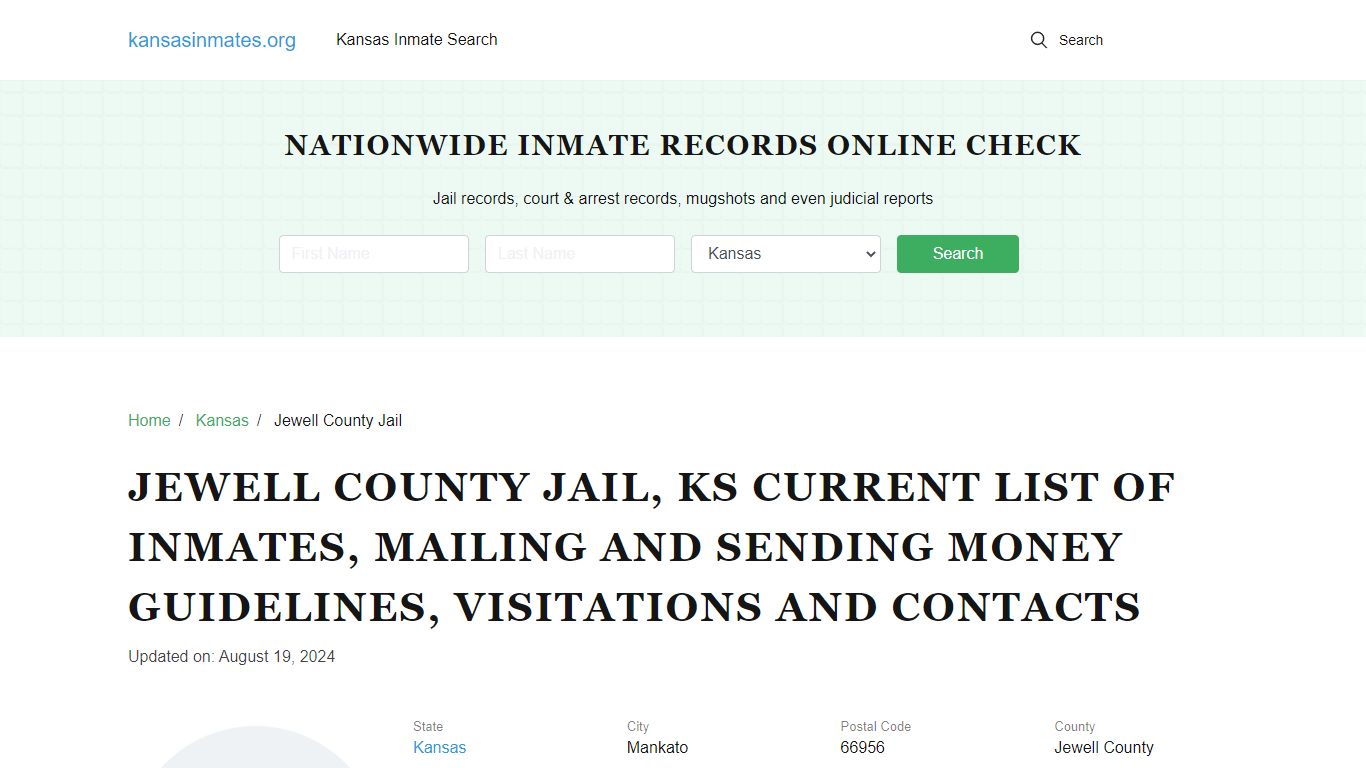 Jewell County Jail, KS: Offender Locator, Visitation & Contact Info
